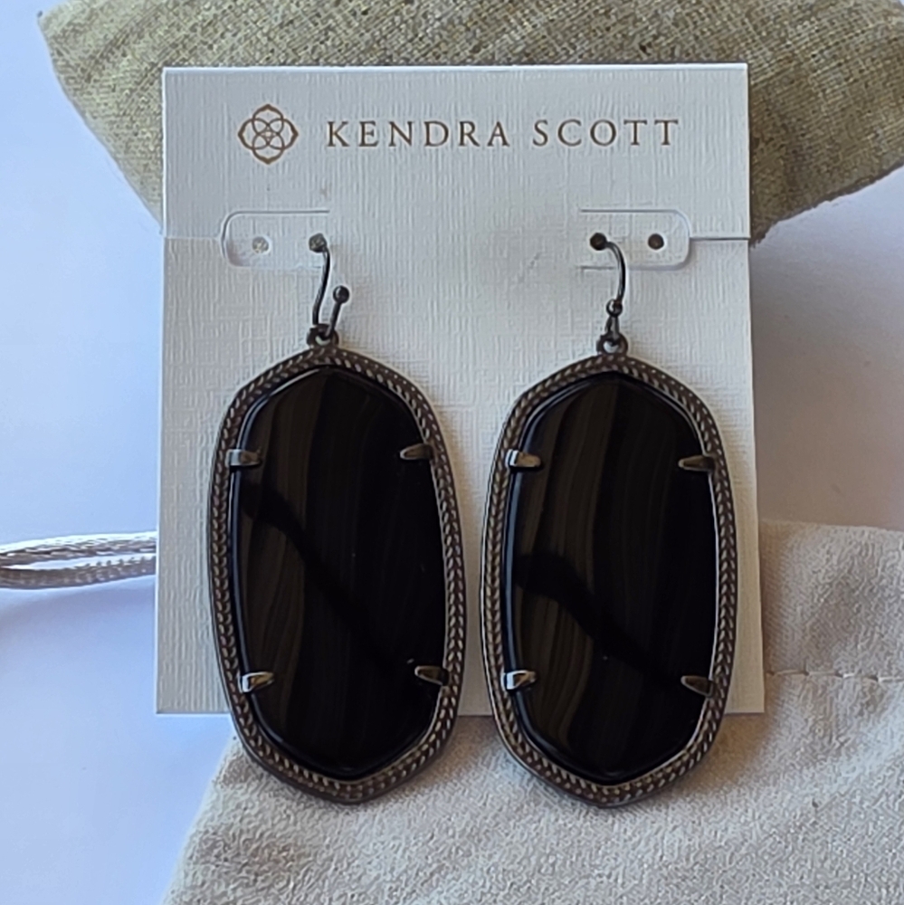 Kendra Scott Danielle Drop Earrings Black Opaque Glass Gunmetal Oval Dangle